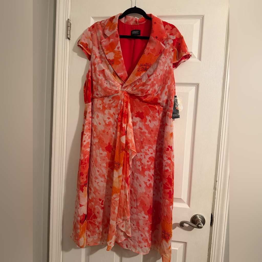 Adrianna Papell 100% Silk Floral V-Neck Dress Nwt Size 20